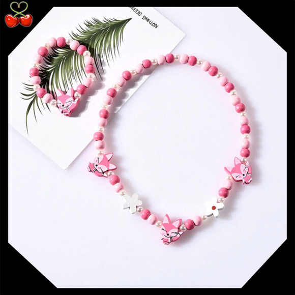 🍒 Natural Wooden Bead 📿 Necklace + Bracelet Set - Picture 4 of 8